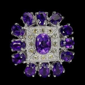 Natural Purple Amethyst 8x6mm, Sapphire 925 Sterling Silver‎ Ring Size 7.75